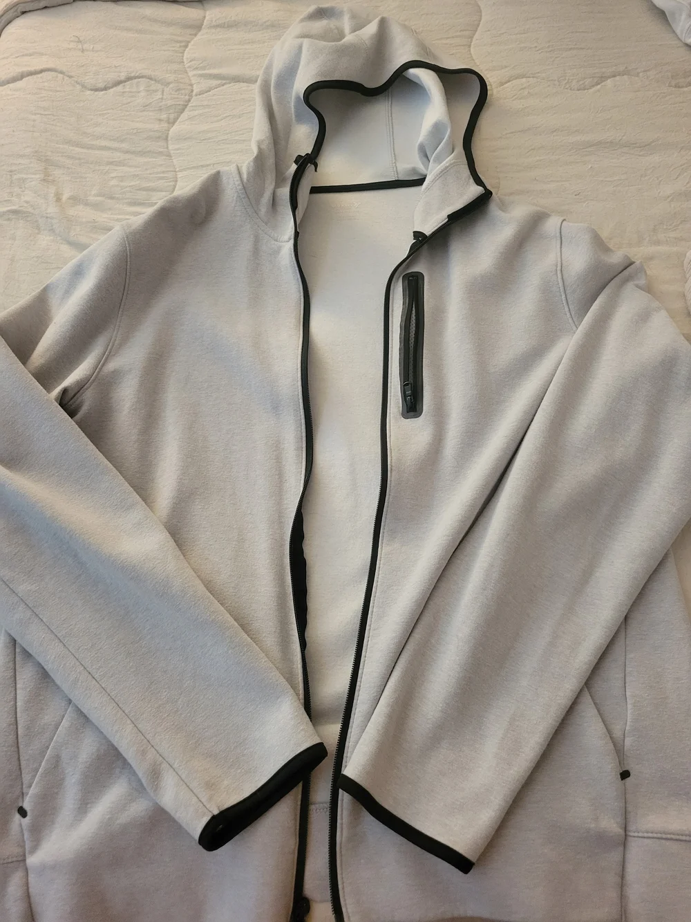 Old Navy Light Gray Hooded Jacket with Black Trim